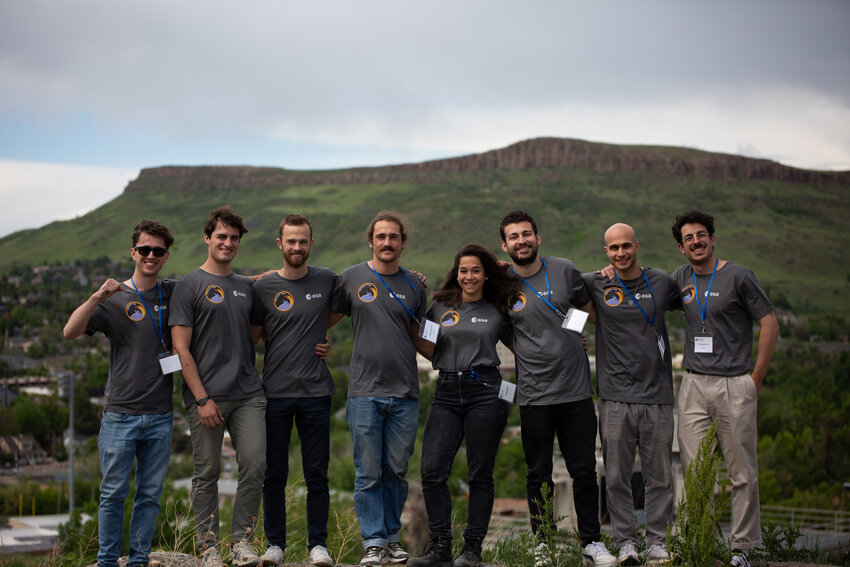 Spaceship EAC, a multi-national team representing several European colleges, celebrates winning third place in the Over the Dusty Moon Challenge May 31-June at Colorado School of Mines.